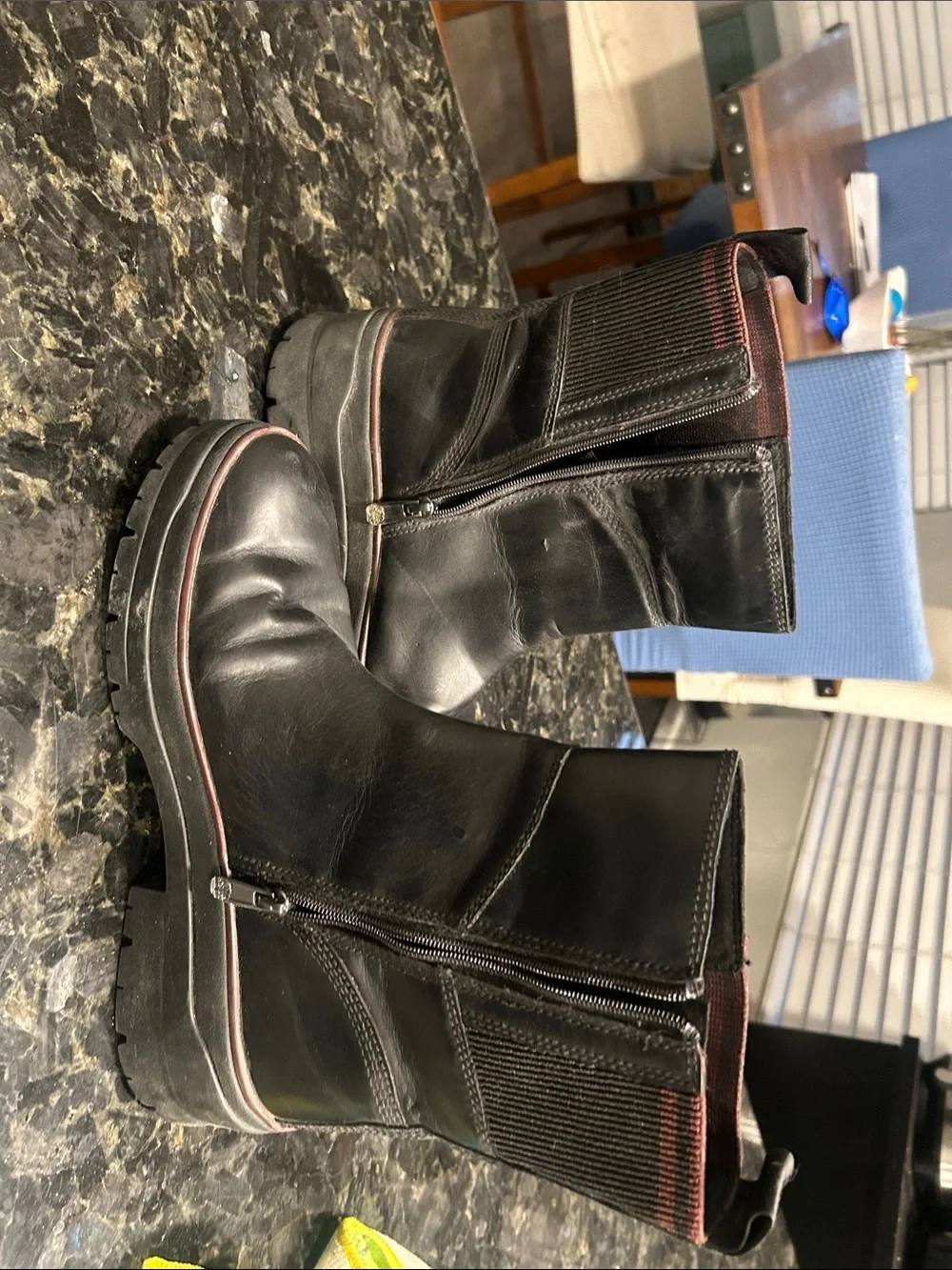 Timberland Black  Lug-Sole waterproof Boots with maroon Accent